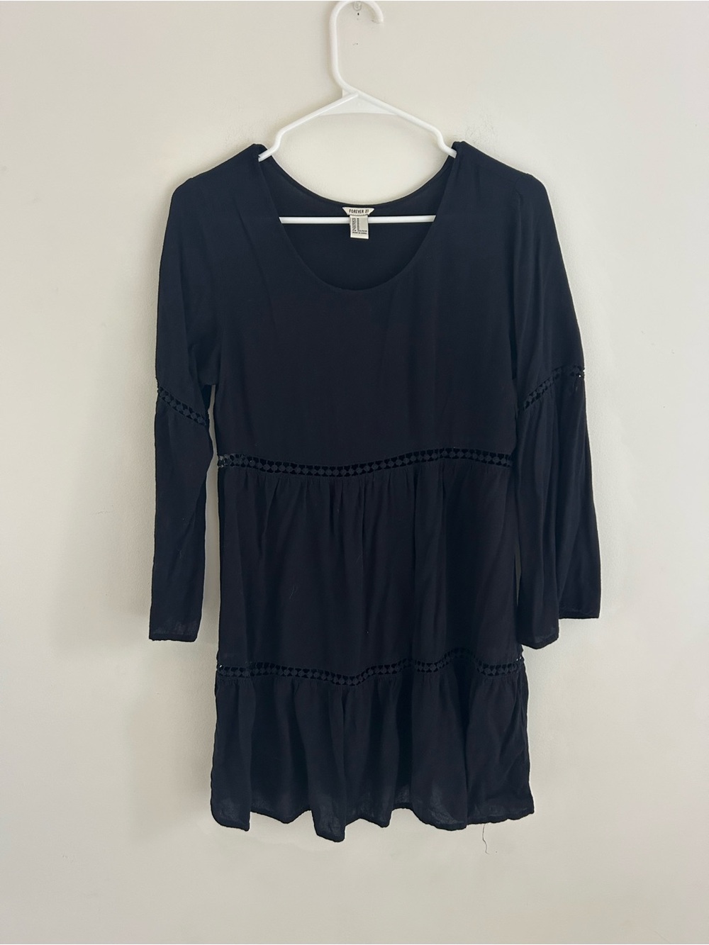 Forever 21 Black Long Sleeve Tiered Mini Dress